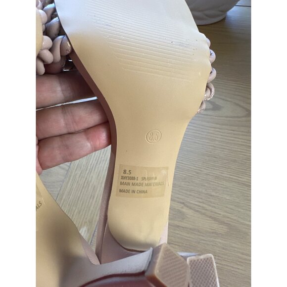 Fashion Nova 8.5 Braided Rope Strap 3" Heel Nude Heeled Sandals Square Toe - Picture 7 of 7